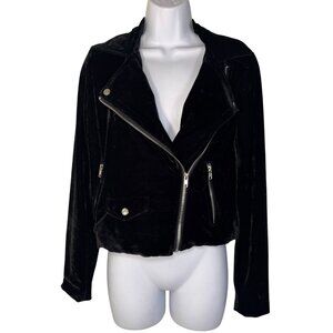 Forever 21 Black Velvet Moto Cropped Jacket Coat Goth Punk Metal Alternative S